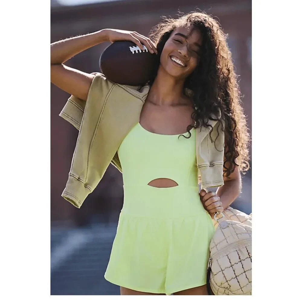 NWOT Free People Movement X Free People Righteous Runsie in Sour Citrus